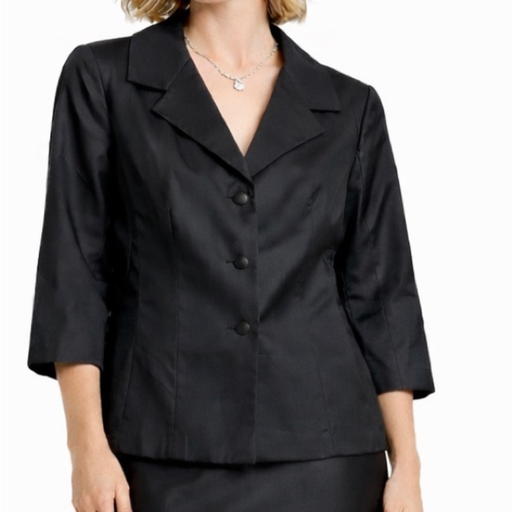Talbots Petites Black Pure Silk Blazer & Skirt Set Maxi Career Quiet Luxury Sz 8 - Picture 3 of 12